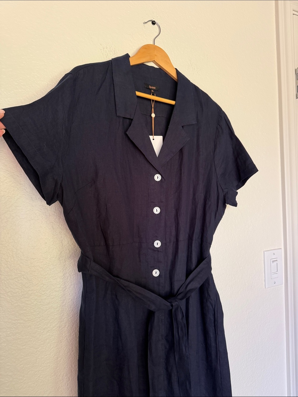 NWT Quince Navy Button-Front Tie-Waist Shirt Dress xl - Picture 4 of 5